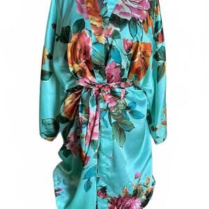 Watercolor Floral Satin Shortie Robe M/L